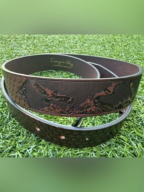 🦅 Canyon Sky Tooled Brown Leather Eagle Belt Sz 44 🏔️